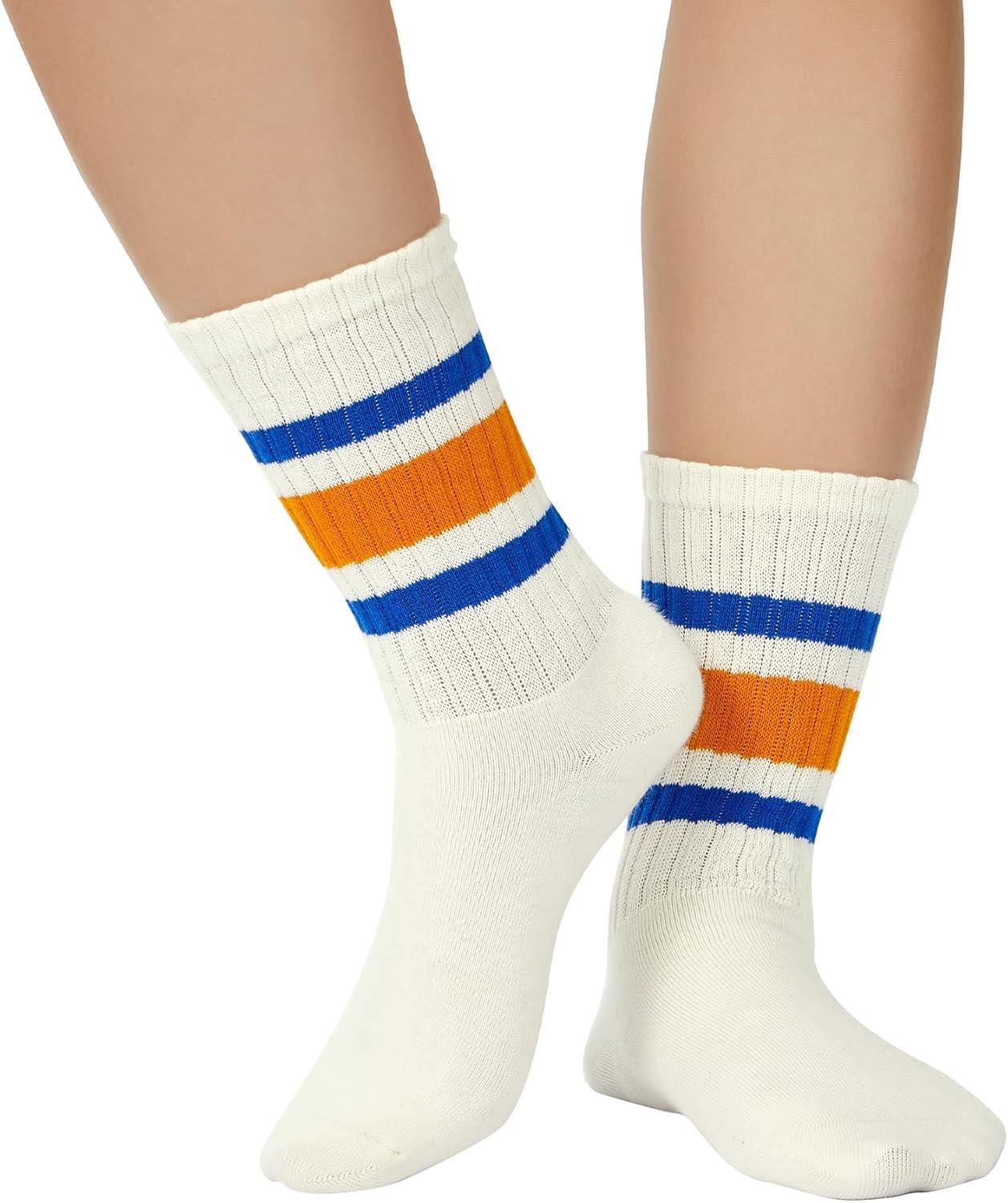imageZando Socks for Women Striped Retro Crew Socks for Women Vintage Calf Socks Sporty Calf Socks Casual Cotton Womens SocksYellow Blackblue Orange
