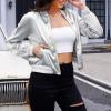 imageZando Bomber Jacket Women Lightweight Cropped Jacket Zip Up Casual Striped Jacket Trendy Outerwear Windbreaker with PocketsGray
