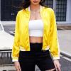 imageZando Bomber Jacket Women Lightweight Cropped Jacket Zip Up Casual Striped Jacket Trendy Outerwear Windbreaker with PocketsYellow
