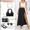 imageZando Maxi Skirt with Slit Skirt for Women High Slit Skirt for Women Split Skirts for Women Double Slit SkirtArmy Green