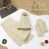 imageZando Winter Beanie Hat Scarf Gloves Set for Women Warm Fleece Lined Knit Beanie with Pom Pom Winter Accessories for WomenBeige