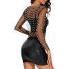 imageZando Womens Mesh Pearl Rhinestone Top Sexy See Through Y2K Long Sleeve Beaded Sheer Crop Top Cover Up Blouses TShirtBlack
