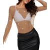 imageZando Womens Mesh Pearl Rhinestone Top Sexy See Through Y2K Long Sleeve Beaded Sheer Crop Top Cover Up Blouses TShirtCoffe
