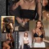 imageZando Womens Mesh Pearl Rhinestone Top Sexy See Through Y2K Long Sleeve Beaded Sheer Crop Top Cover Up Blouses TShirtNude