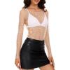 imageZando Womens Mesh Pearl Rhinestone Top Sexy See Through Y2K Long Sleeve Beaded Sheer Crop Top Cover Up Blouses TShirtNude