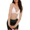 imageZando Womens Mesh Pearl Rhinestone Top Sexy See Through Y2K Long Sleeve Beaded Sheer Crop Top Cover Up Blouses TShirtNude