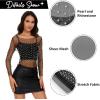 imageZando Womens Mesh Pearl Rhinestone Top Sexy See Through Y2K Long Sleeve Beaded Sheer Crop Top Cover Up Blouses TShirtPink