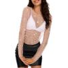 imageZando Womens Mesh Pearl Rhinestone Top Sexy See Through Y2K Long Sleeve Beaded Sheer Crop Top Cover Up Blouses TShirtPink