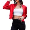 imageZando Bomber Jacket Women Lightweight Cropped Jacket Zip Up Casual Striped Jacket Trendy Outerwear Windbreaker with PocketsRed