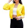 imageZando Bomber Jacket Women Lightweight Cropped Jacket Zip Up Casual Striped Jacket Trendy Outerwear Windbreaker with PocketsYellow