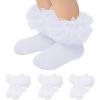 imageZando Ruffle Socks for Toddler Baby Girls Double Frilly Lace Dress Socks Kids Ankle Tutu SocksWhite3