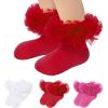 imageZando Ruffle Socks for Toddler Baby Girls Double Frilly Lace Dress Socks Kids Ankle Tutu SocksWhiteRose RedRed