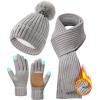 imageZando Winter Beanie Hat Scarf Gloves Set for Women Warm Fleece Lined Knit Beanie with Pom Pom Winter Accessories for WomenB Light Grey