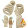imageZando Winter Beanie Hat Scarf Gloves Set for Women Warm Fleece Lined Knit Beanie with Pom Pom Winter Accessories for WomenBeige