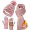 imageZando Winter Beanie Hat Scarf Gloves Set for Women Warm Fleece Lined Knit Beanie with Pom Pom Winter Accessories for WomenPink
