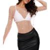 imageZando Womens Mesh Pearl Rhinestone Top Sexy See Through Y2K Long Sleeve Beaded Sheer Crop Top Cover Up Blouses TShirtPink