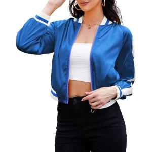 imageZando Bomber Jacket Women Lightweight Cropped Jacket Zip Up Casual Striped Jacket Trendy Outerwear Windbreaker with PocketsNavy Blue