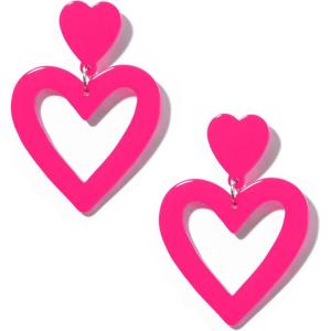 imageZando Double Heart Earrings Dangle Statement Earrings for Women 80s Jewelry Accessory Party Valentine Mothers Day GiftHot Pink Earrings