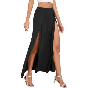 imageZando Maxi Skirt with Slit Skirt for Women High Slit Skirt for Women Split Skirts for Women Double Slit SkirtBlack