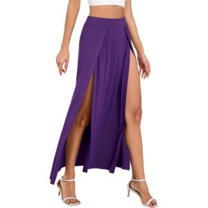 imageZando Maxi Skirt with Slit Skirt for Women High Slit Skirt for Women Split Skirts for Women Double Slit SkirtPurple