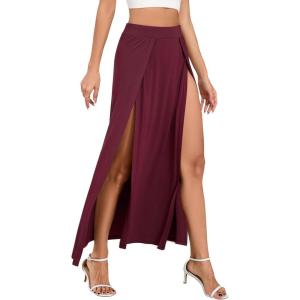 imageZando Maxi Skirt with Slit Skirt for Women High Slit Skirt for Women Split Skirts for Women Double Slit SkirtWine Red