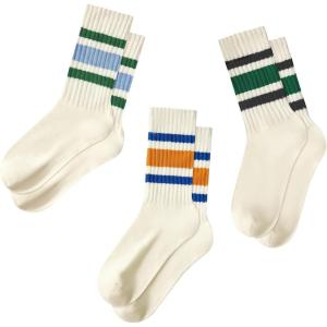 imageZando Novelty Socks for Women Striped Retro Vintage Casual Crew Socks Cotton Socks Women Sporty Calf Socks3 Black Greenblue Greenblue Orange