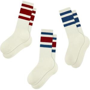 imageZando Novelty Socks for Women Striped Retro Vintage Casual Crew Socks Cotton Socks Women Sporty Calf Socks3 Long Redbluered Blue