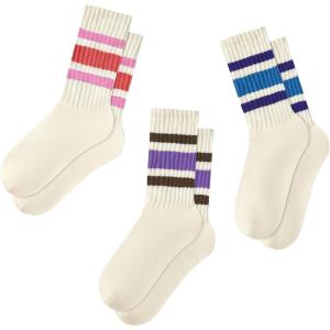imageZando Novelty Socks for Women Striped Retro Vintage Casual Crew Socks Cotton Socks Women Sporty Calf Socks3 Pinkbrown Purplepurple Blue