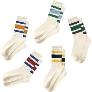 imageZando Novelty Socks for Women Striped Retro Vintage Casual Crew Socks Cotton Socks Women Sporty Calf Socks5 Black Greenblack Yellownavy Redblue Greenblue Orange