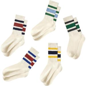imageZando Novelty Socks for Women Striped Retro Vintage Casual Crew Socks Cotton Socks Women Sporty Calf Socks5 Black Greenyellow Blacknavy Redblue Greenblue Red
