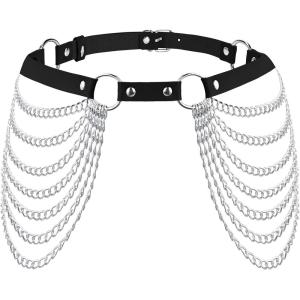 imageZando Punk Waist Chain Belt Fashion PU Leather Sexy Body Harness Goth Jewelry Rave Accessories for Women Girls Y2K BeltOne Size