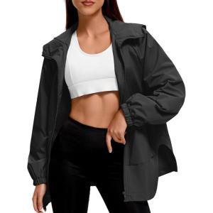 imageZando Rain Jacket for Women Waterproof Lightweight Raincoat with Hood Packable Windbreaker with Pockets for OutdoorBlack