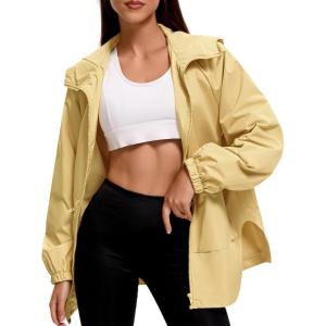 imageZando Rain Jacket for Women Waterproof Lightweight Raincoat with Hood Packable Windbreaker with Pockets for OutdoorKhaki
