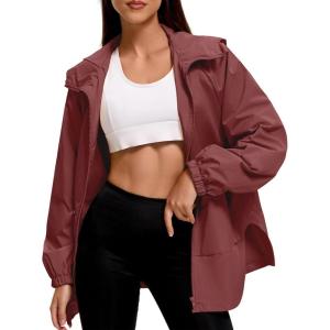 imageZando Rain Jacket for Women Waterproof Lightweight Raincoat with Hood Packable Windbreaker with Pockets for OutdoorWine Red