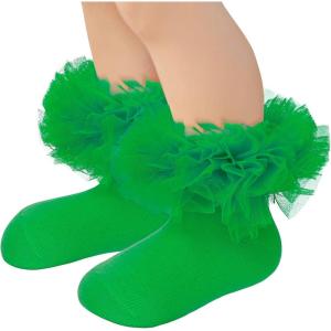 imageZando Ruffle Socks for Toddler Baby Girls Double Frilly Lace Dress Socks Kids Ankle Tutu SocksGreen