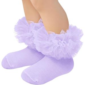 imageZando Ruffle Socks for Toddler Baby Girls Double Frilly Lace Dress Socks Kids Ankle Tutu SocksPurple