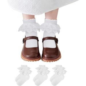 imageZando Ruffle Socks for Toddler Girls Lace Frilly Cotton Ankle Socks Princess Dress Socks3White
