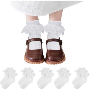 imageZando Ruffle Socks for Toddler Girls Lace Frilly Cotton Ankle Socks Princess Dress Socks5White
