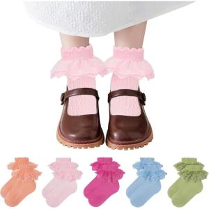 imageZando Ruffle Socks for Toddler Girls Lace Frilly Cotton Ankle Socks Princess Dress SocksPinkDeep PinkRose RedGreenBlue