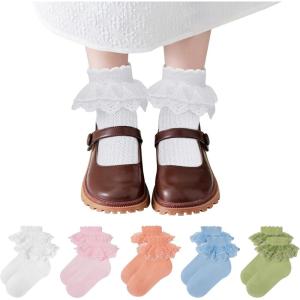 imageZando Ruffle Socks for Toddler Girls Lace Frilly Cotton Ankle Socks Princess Dress SocksWhitePinkDeep PinkGreenBlue