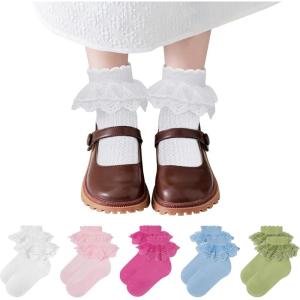 imageZando Ruffle Socks for Toddler Girls Lace Frilly Cotton Ankle Socks Princess Dress SocksWhitePinkRose RedGreenBlue