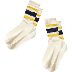 imageZando Socks for Women Striped Retro Crew Socks for Women Vintage Calf Socks Sporty Calf Socks Casual Cotton Womens SocksYellow Black