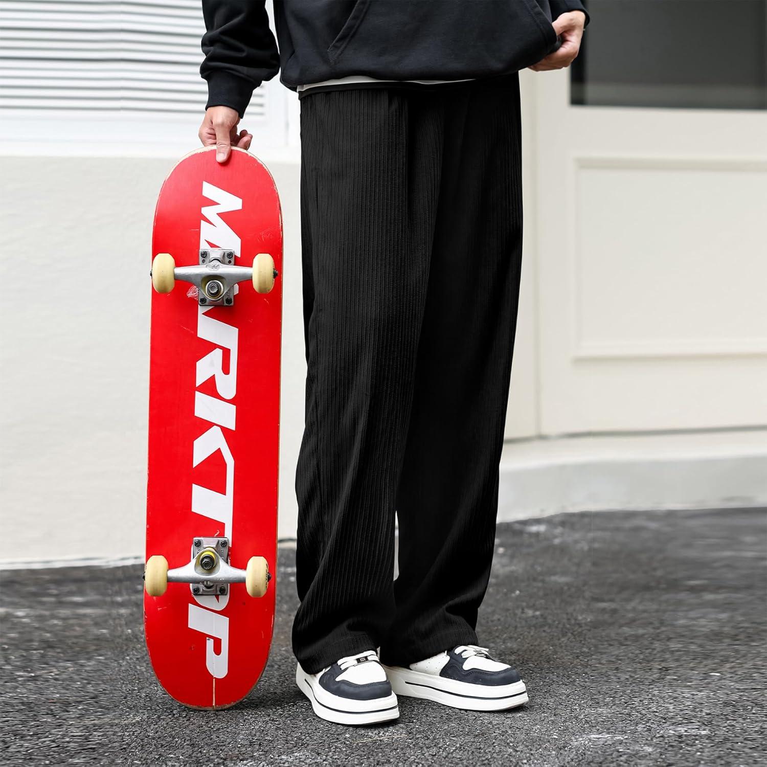 imageZando Mens Corduroy Pants Jogger Baggy Cargo Pants Vintage Wide Leg Pants Casual Pants with Pockets Y2K Streetwear PantBlack