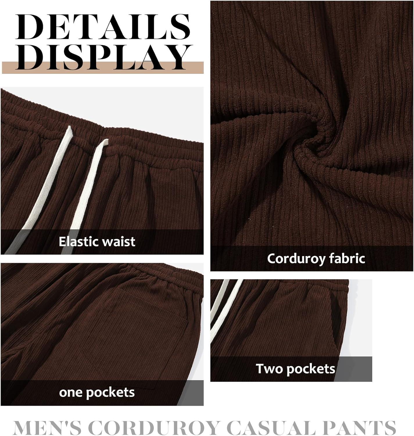 imageZando Mens Corduroy Pants Jogger Baggy Cargo Pants Vintage Wide Leg Pants Casual Pants with Pockets Y2K Streetwear PantBlack