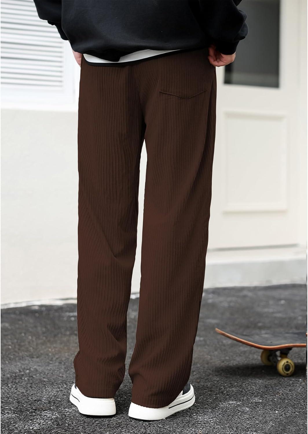 imageZando Mens Corduroy Pants Jogger Baggy Cargo Pants Vintage Wide Leg Pants Casual Pants with Pockets Y2K Streetwear PantBrown
