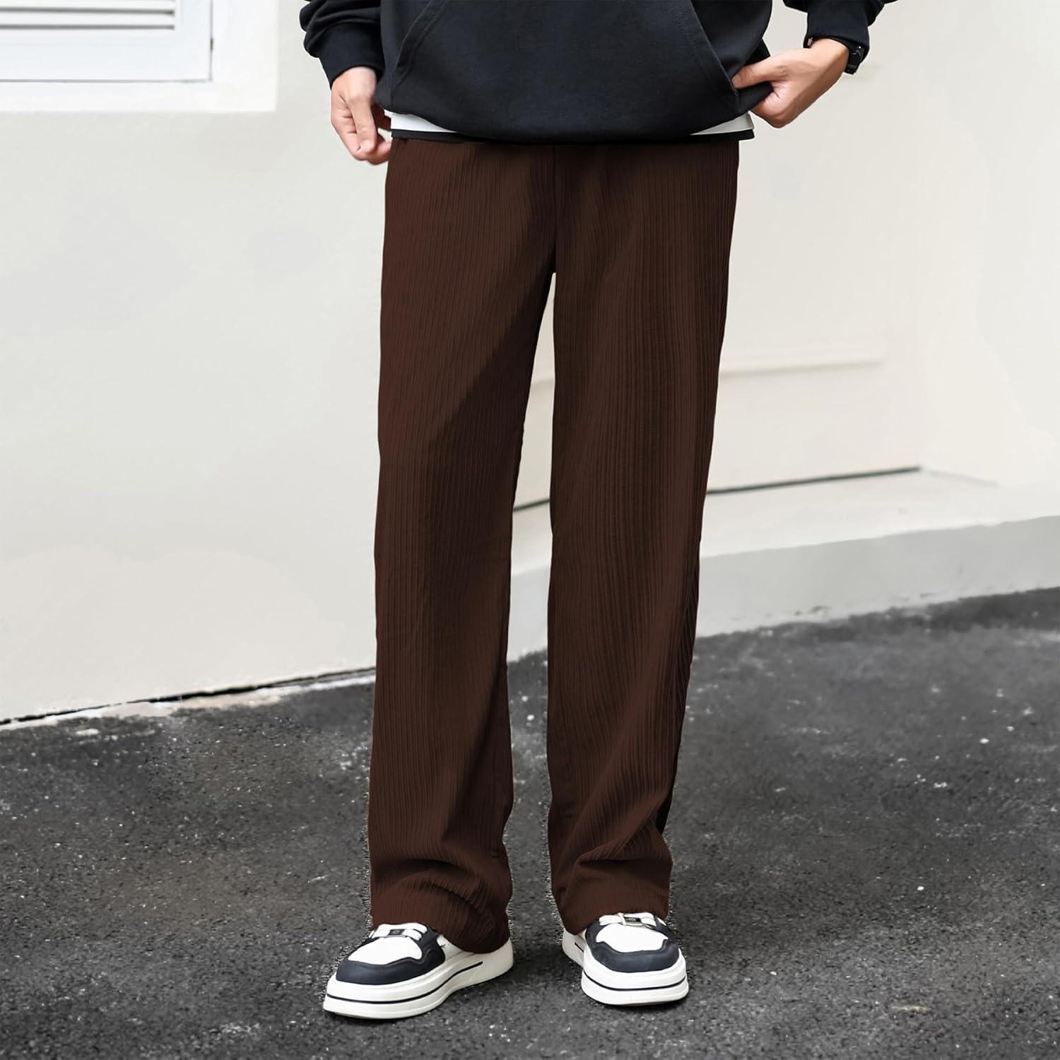imageZando Mens Corduroy Pants Jogger Baggy Cargo Pants Vintage Wide Leg Pants Casual Pants with Pockets Y2K Streetwear PantBrown