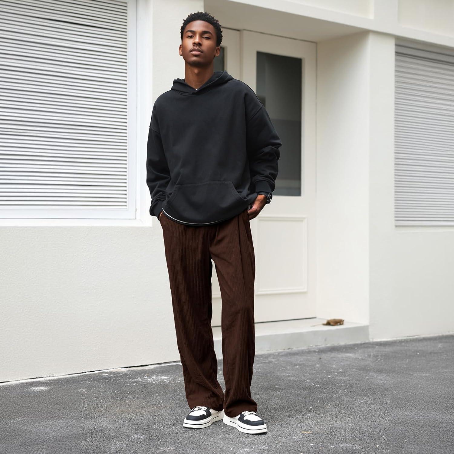 imageZando Mens Corduroy Pants Jogger Baggy Cargo Pants Vintage Wide Leg Pants Casual Pants with Pockets Y2K Streetwear PantBrown