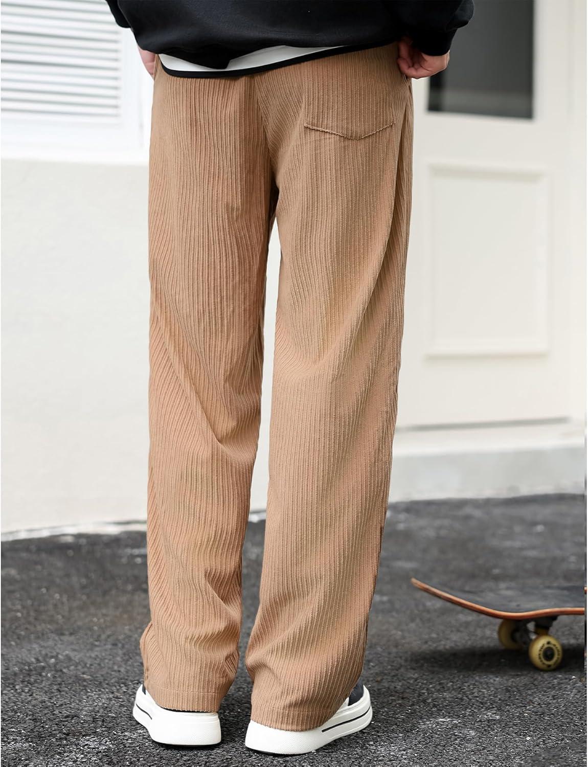 imageZando Mens Corduroy Pants Jogger Baggy Cargo Pants Vintage Wide Leg Pants Casual Pants with Pockets Y2K Streetwear PantKhaki