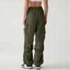 imageZando Baggy Cargo Parachute Pants Women High Waisted Wide Leg Waterproof Windbreaker Hiking Pants for WomenArmy Green
