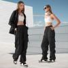 imageZando Baggy Cargo Parachute Pants Women High Waisted Wide Leg Waterproof Windbreaker Hiking Pants for WomenBlack